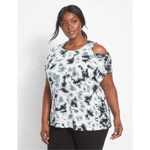 Lane Bryant LIVI Cutout Tee Tie-Dye Short Sleeve Top Black Plus Size 26/28 NWT